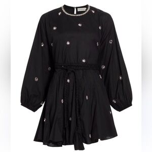Rhode Women’s Ella Beaded Cotton Mini Dress in Marseille Appliqué Size XS